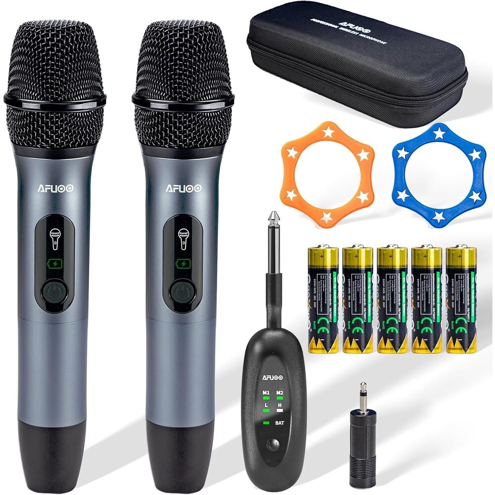 AFUOO Wireless Microphone Set 2.4GHz Dual Mic 200ft Metal